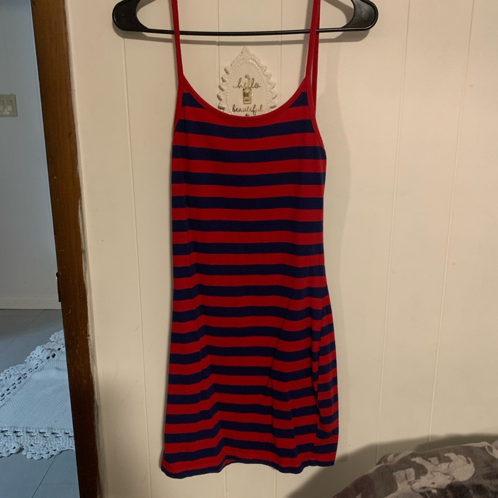 Striped Blue and red backless mini dress